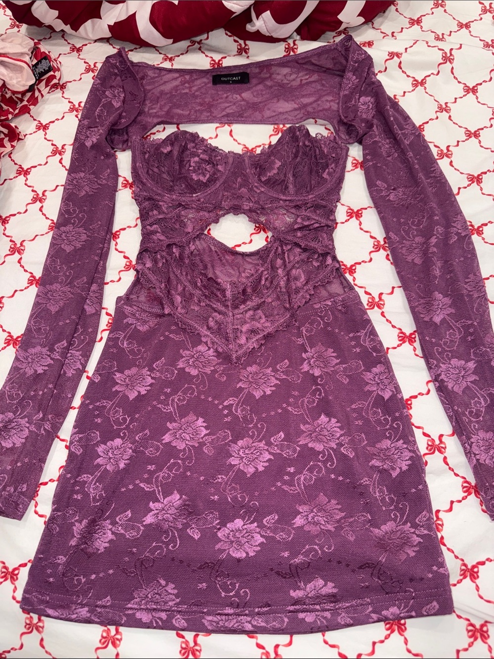 Outcast Plum Lace Long Sleeve Cutout Bodycon Dress